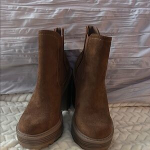 Soda Brown Ankle Booties with Elastic Panels